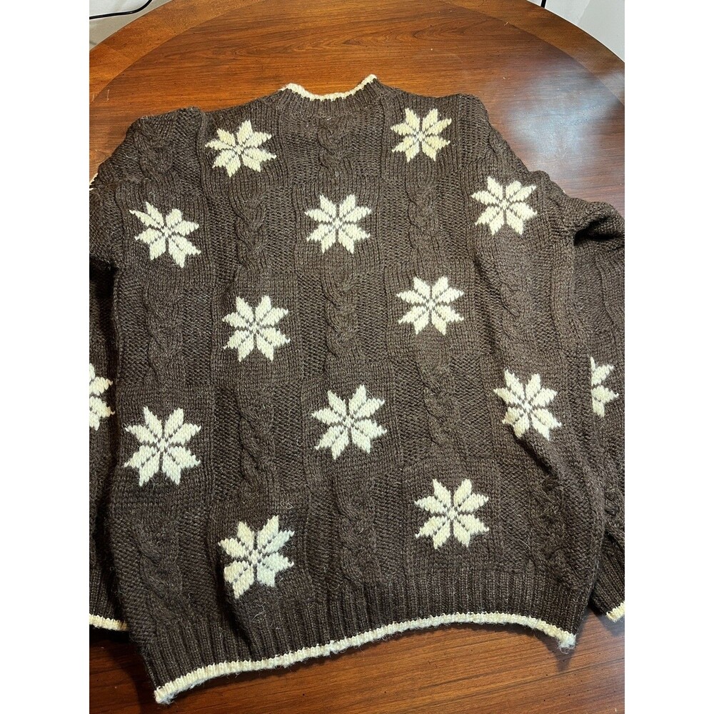 Lands End Vintage Wool Snowflake Sweater Womens S Brown Cable Knit Made 90s - Picture 3 of 8